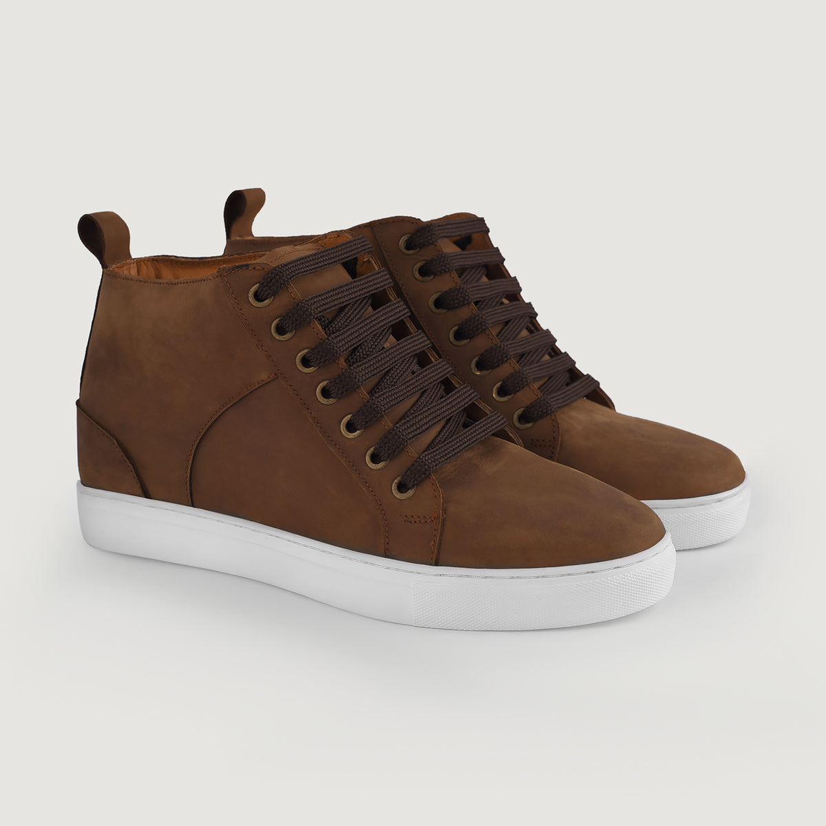 Men s Marty High Top Pull up Brown Leather Sneakers The Jacket Maker