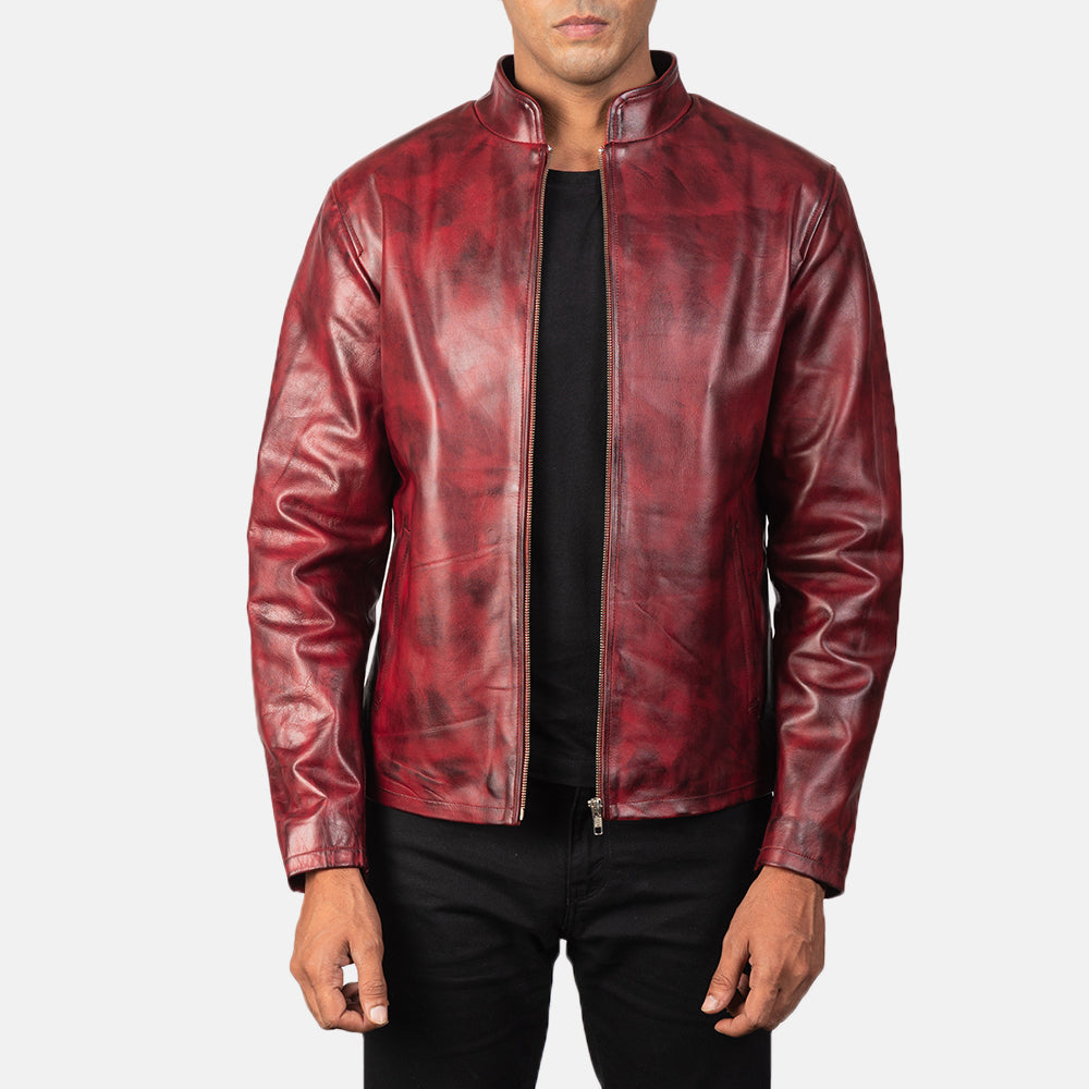 Men's Alex Distressed Burgundy Leather Jacket – The Jacket Maker