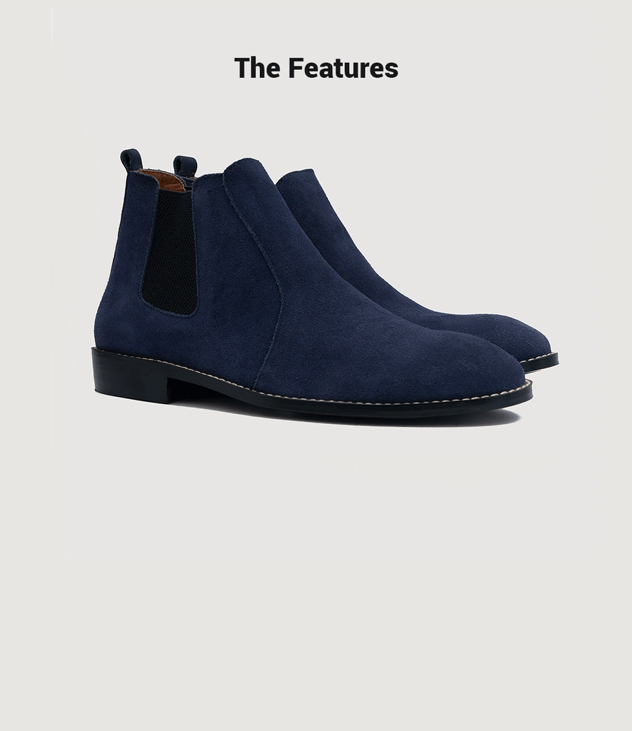 Men s Clarkson Chelsea Midnight Blue Suede Leather Boots The Jacket Maker