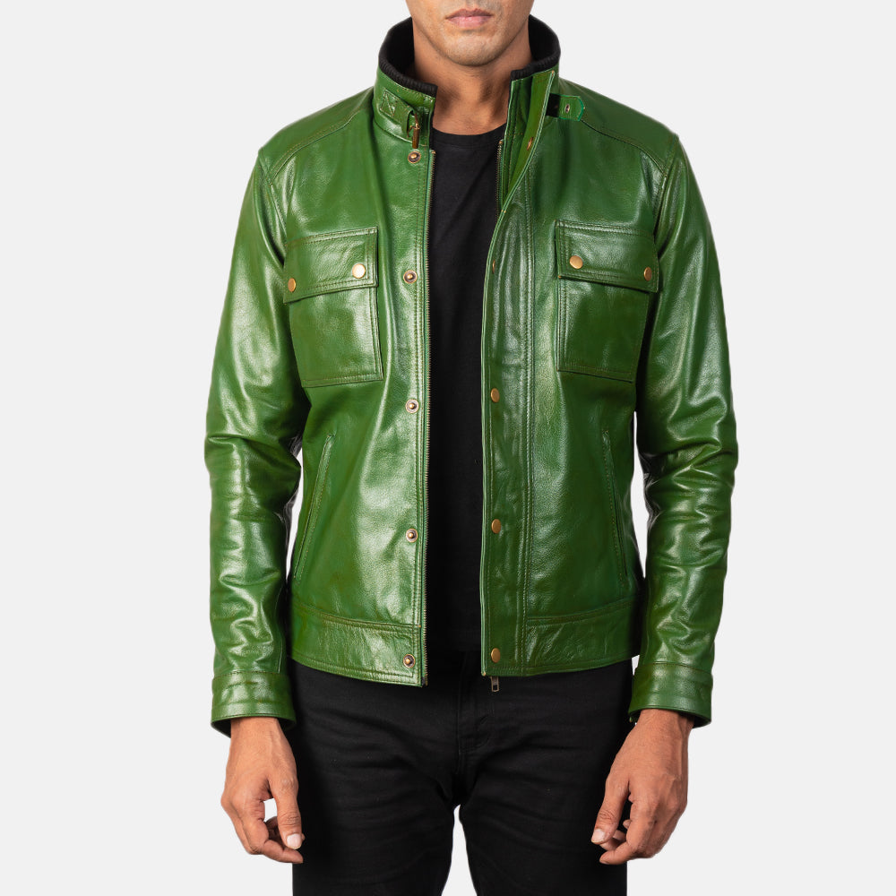 Men's Darren Distressed Green Leather Biker Jacket – The Jacket Maker