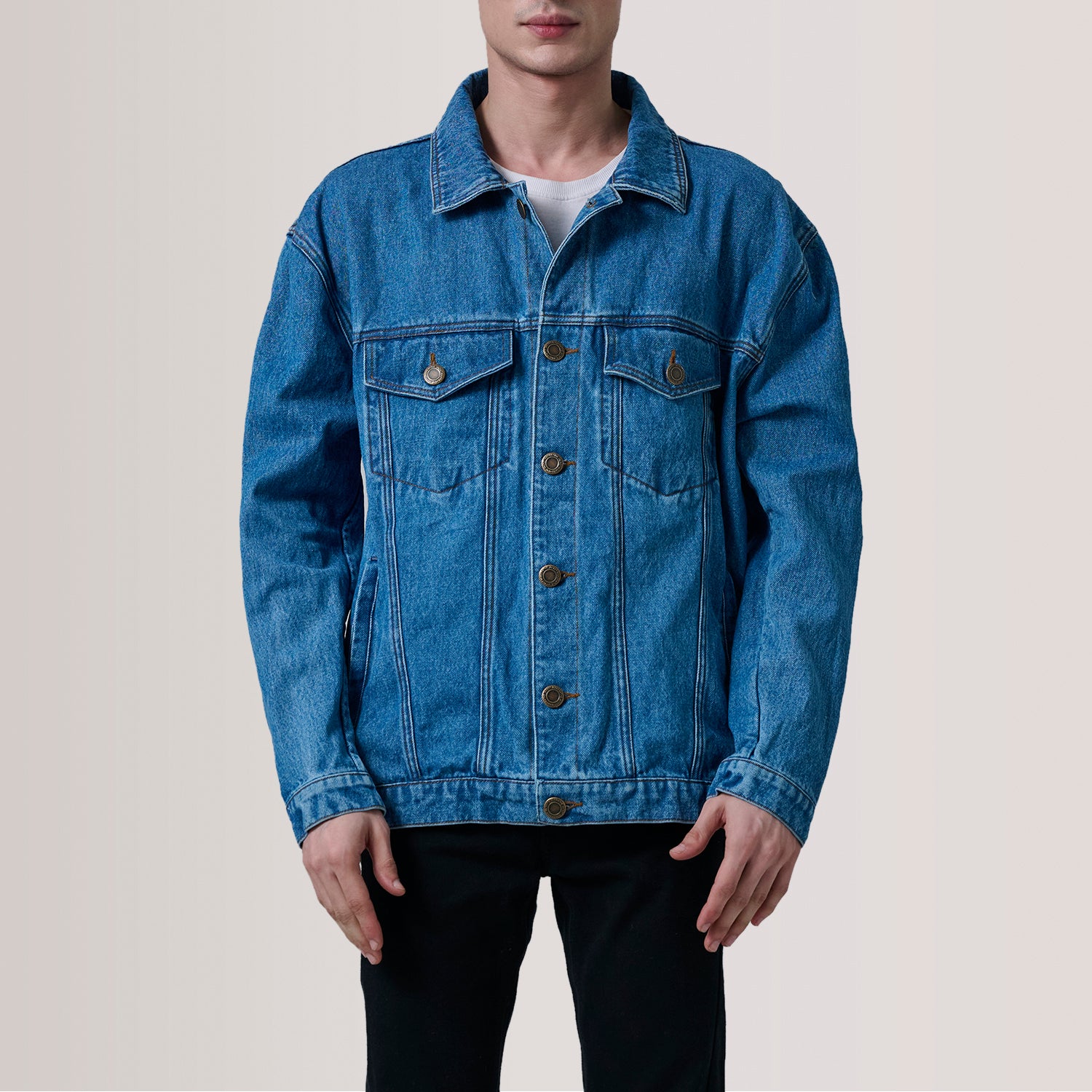 Giacca da costume in jeans da uomo, a maniche lunghe, in denim di cotone, con tasche, Blu scuro, M Giacca da costume in jeans da uomo, a maniche lunghe, in denim di cotone, con tasche, Blu scuro, M
