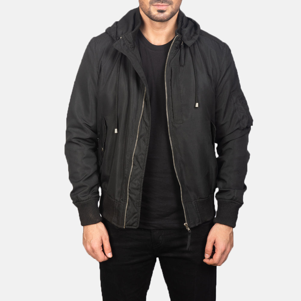 Men's Hanklin Ma-1 Black Hooded Bomber Jacket – The Jacket Maker