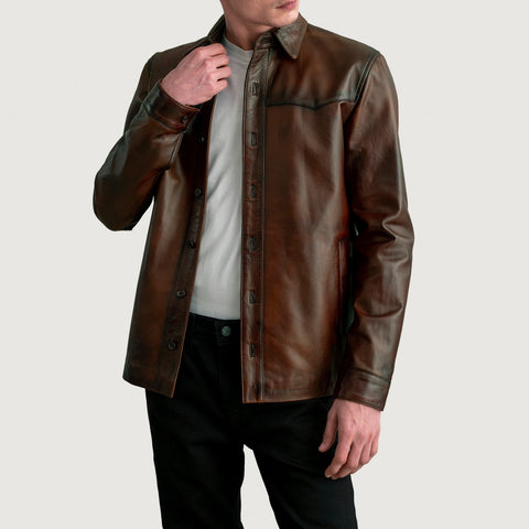 Bronco Distressed Brown Leather Shirt For Men – The Jacket Maker