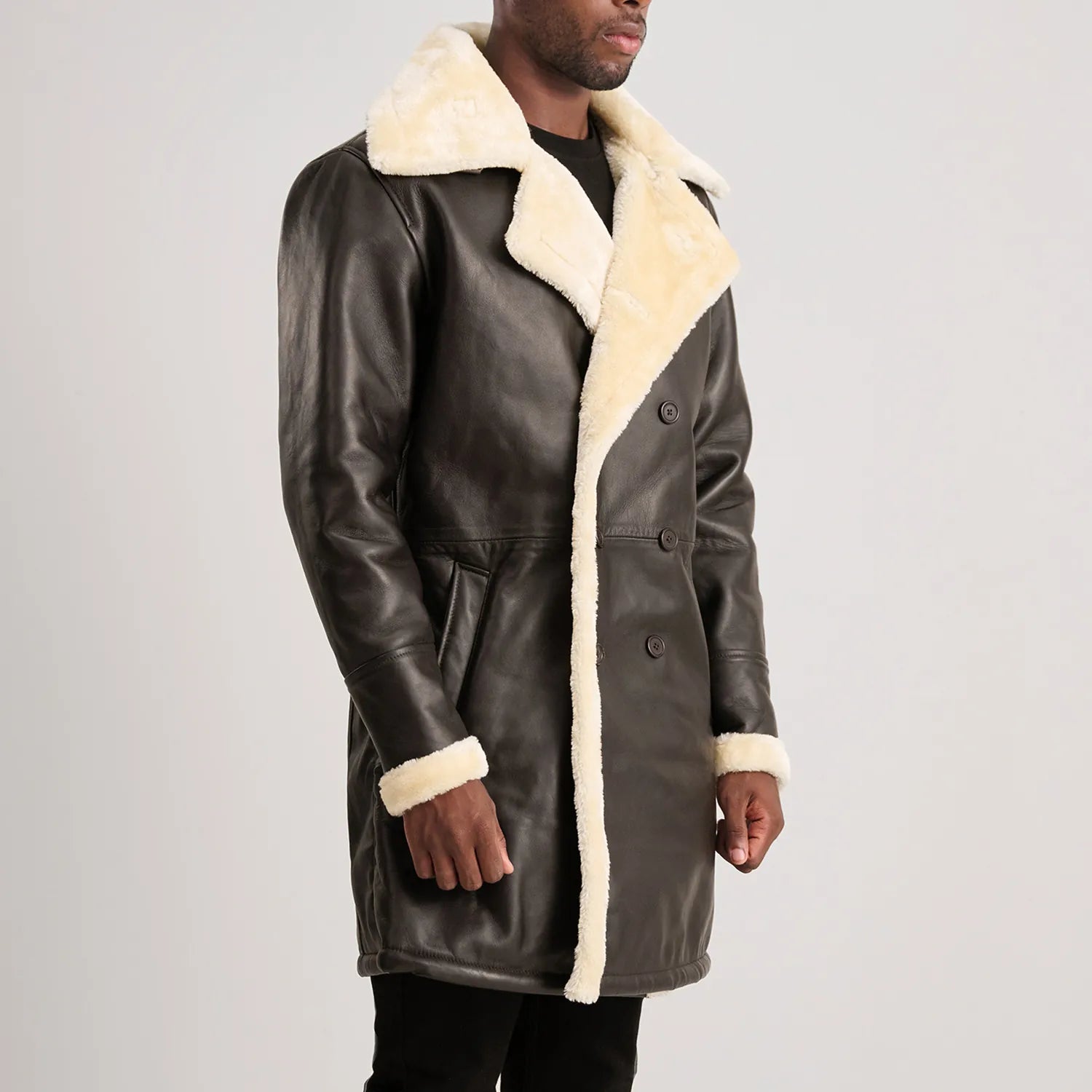 Charles Brown Leather Shearling Double-Breasted Coat - The Jacket