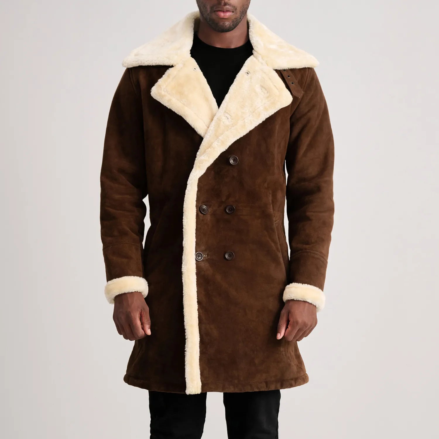 Charles Brown Suede Leather Shearling Double-Breasted Coat - The