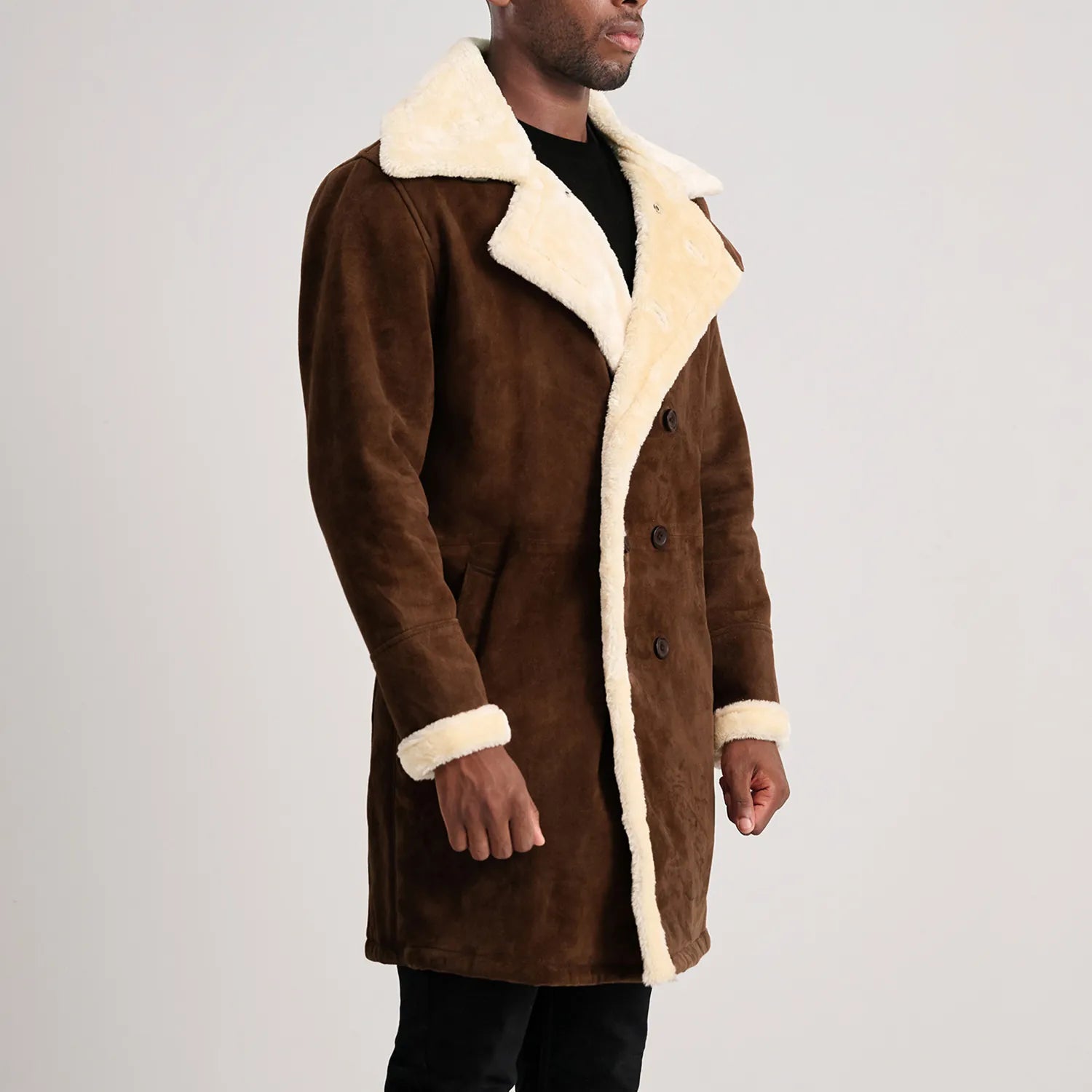 Charles Brown Suede Leather Shearling Double-Breasted Coat - The