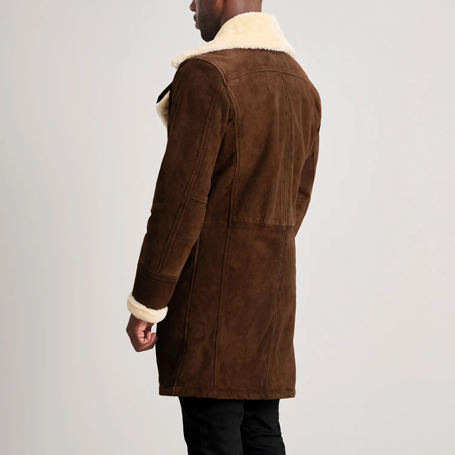 【K.cha】Shearling-Trimmed Suede Coat Charles Brown Suede Leather Shearling Double-Breasted Coat - The
