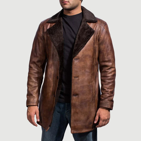 50着限定　fuga Mouton leather fur jacket 00 Men's Cinnamon Distressed Leather Fur Coat – The Jacket Maker
