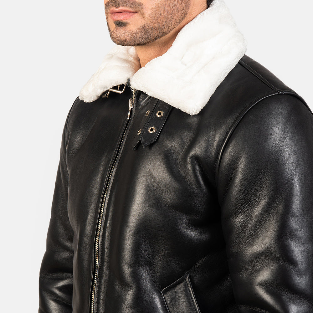 Men's Francis B-3 Black & White Leather Bomber Jacket – The Jacket