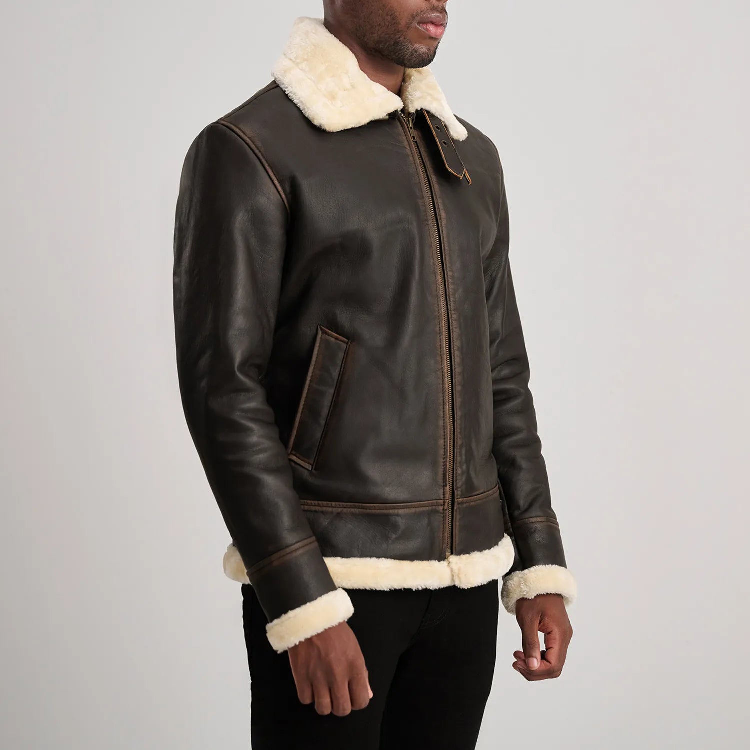 Francis B-3 Brown & Cream Leather Bomber Jacket - The Jacket Maker