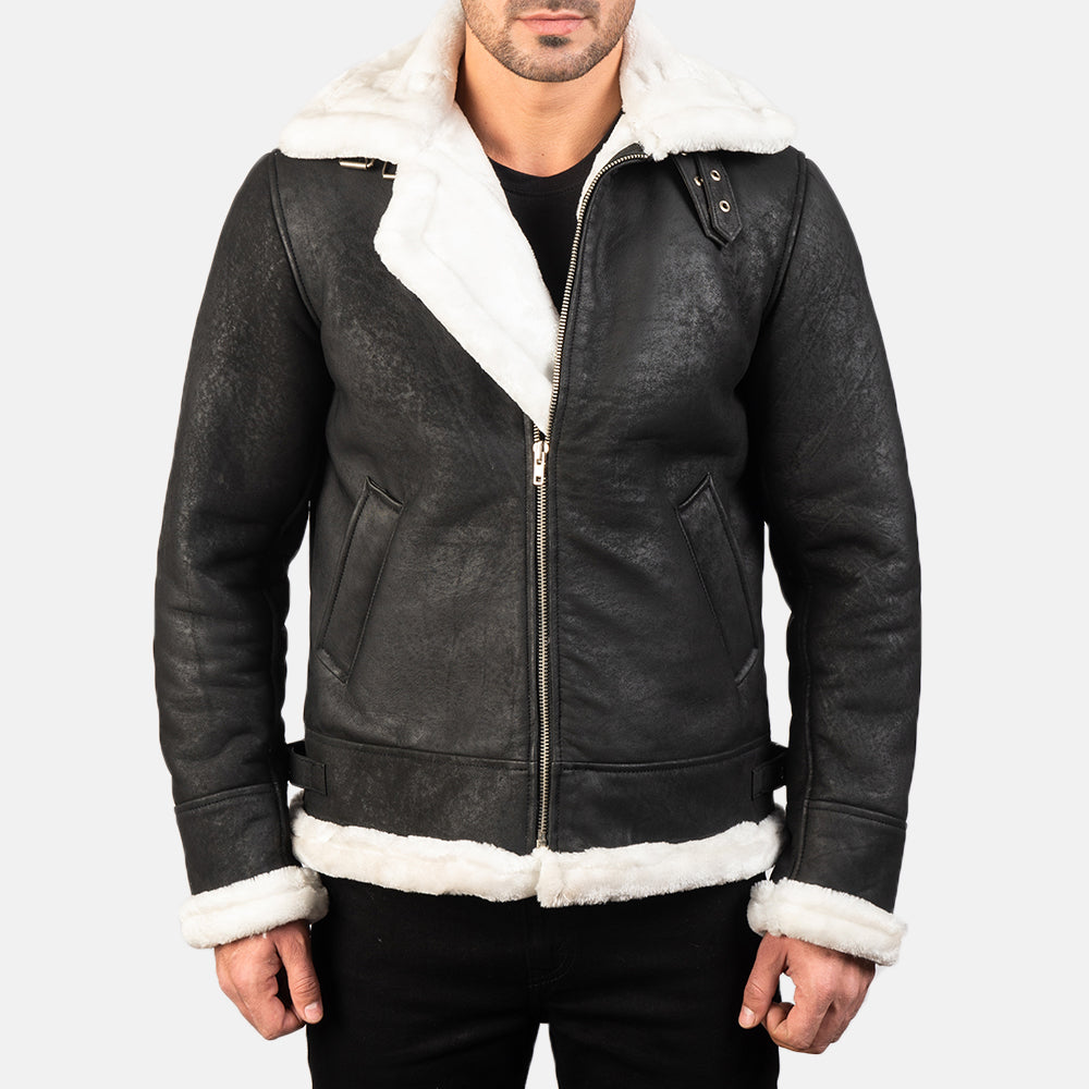 Black leather aviator jacket mens discount