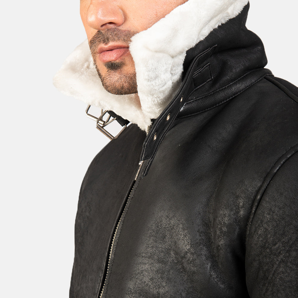 Men's Francis B-3 Distressed Black Leather Bomber Jacket – The