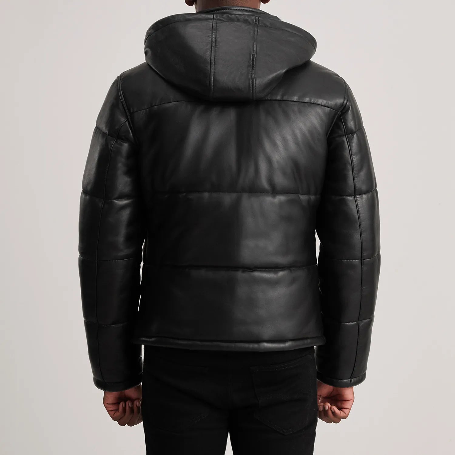 Gordon Black Hooded Leather Puffer Jacket - The Jacket Maker