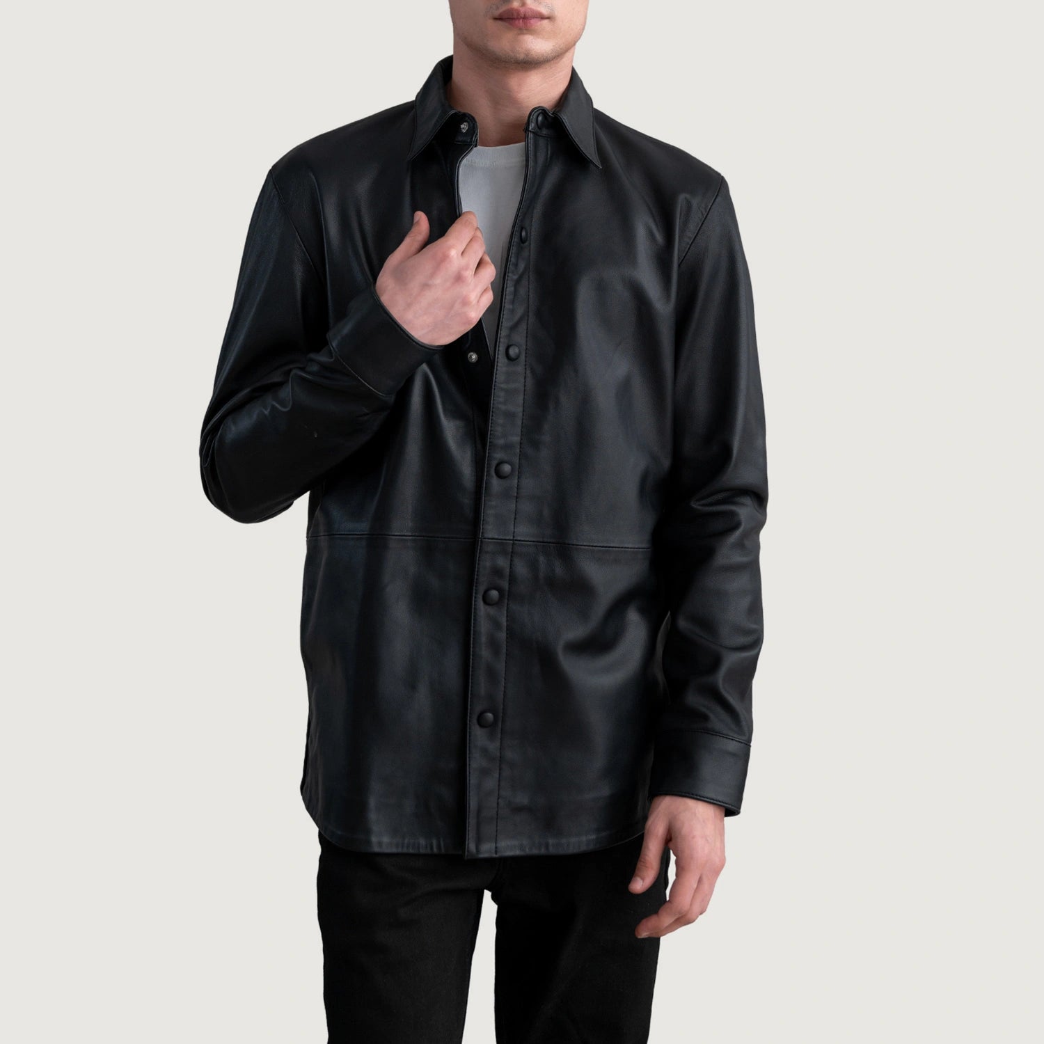 OHOTORO Leather Shirt Jacket ブラック Leather Shirt Jackets | Western & Modern Styles | The Jacket Maker
