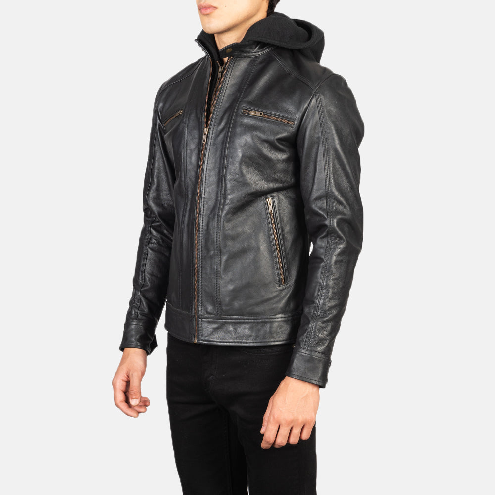 Men's Hector Black Hooded Leather Biker Jacket – The Jacket Maker