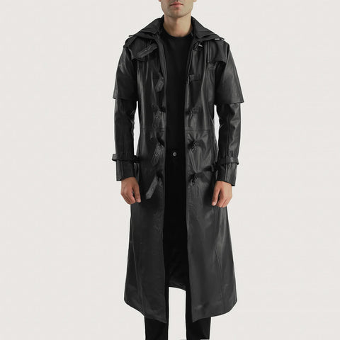 Huntsman Black Hooded Leather Trench Coat For Men – The Jacket Maker