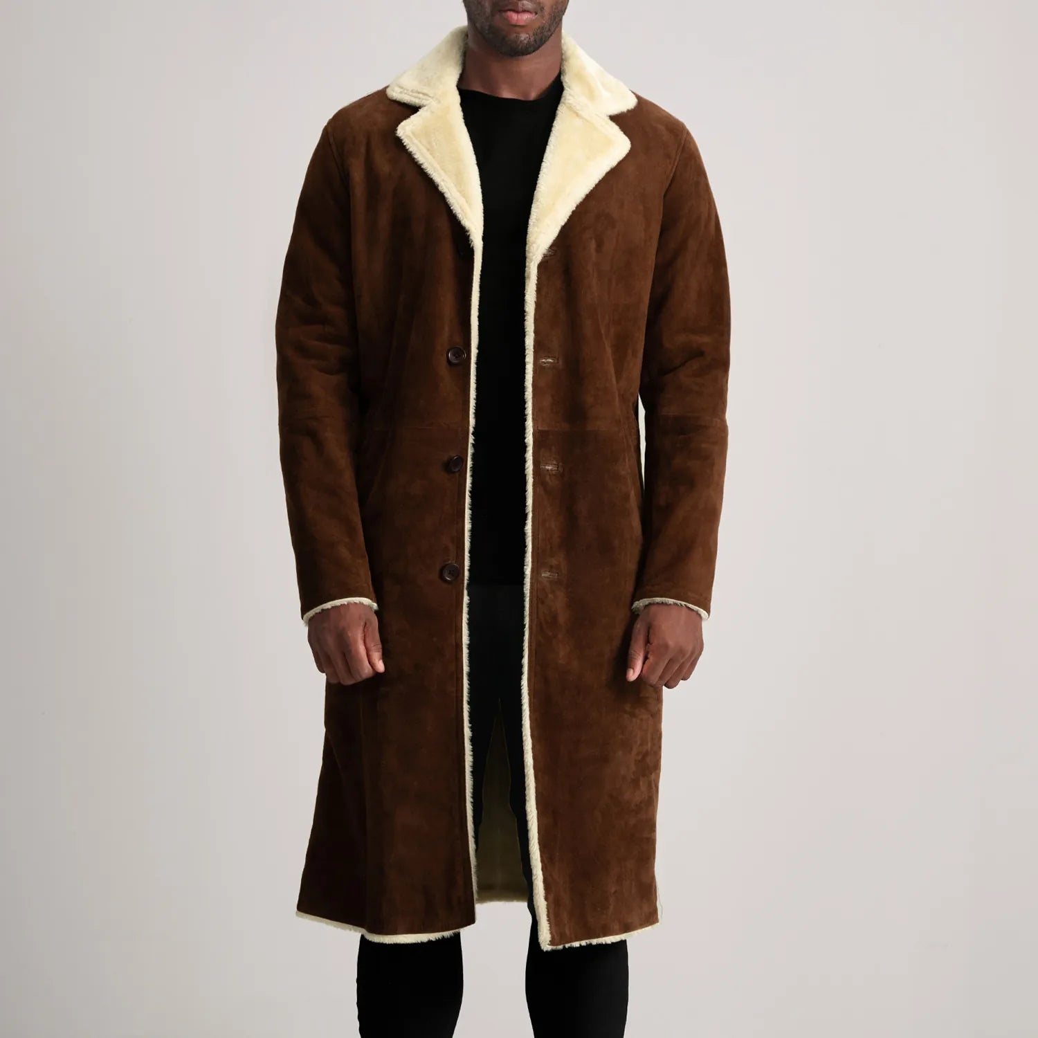 Kolby Brown Suede Shearling Long Coat - The Jacket Maker