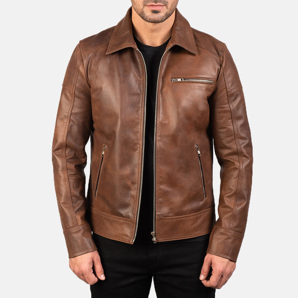 Men's Lavendard Brown Leather Biker Jacket – The Jacket Maker