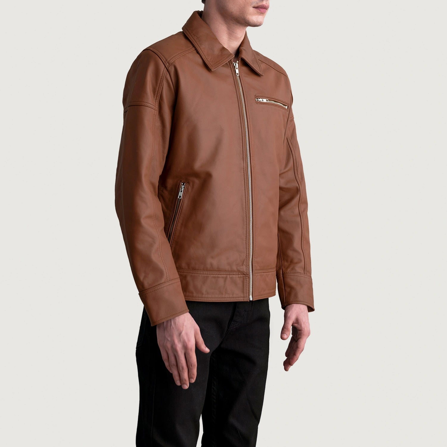 Lavendard Matte Brown Leather Biker Jacket For Men – The Jacket Maker