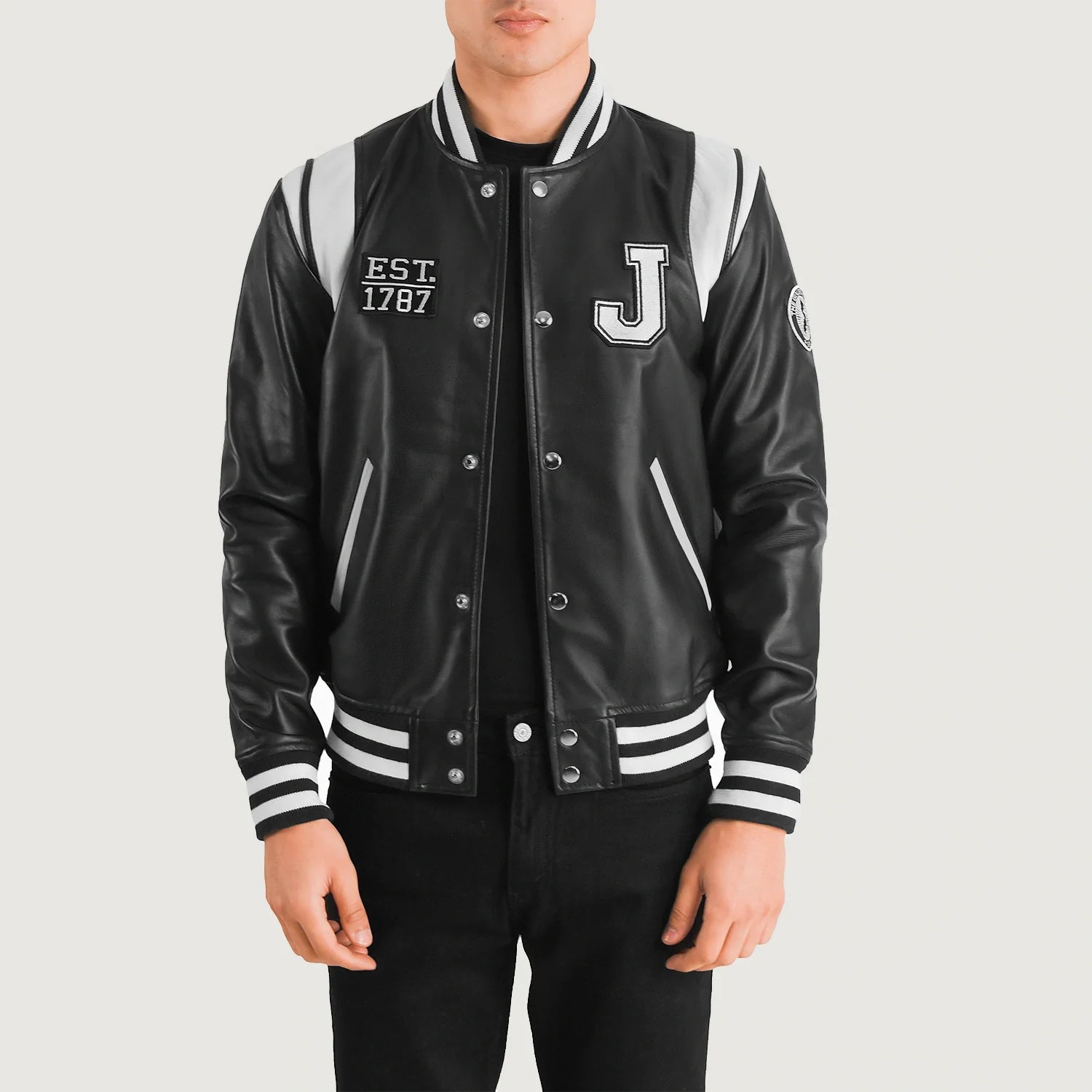 Black sheepskin leather jacket store
