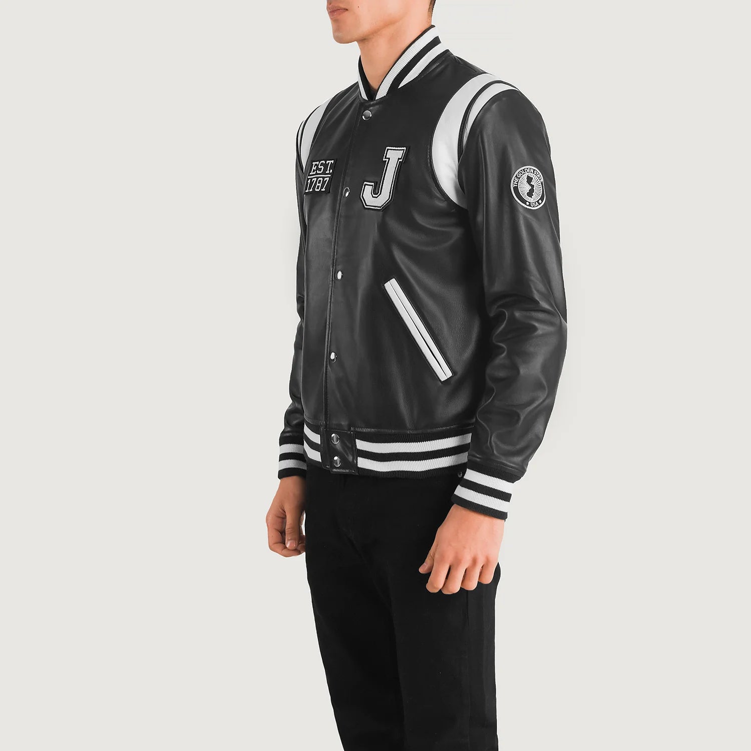 Black jersey biker jacket discount