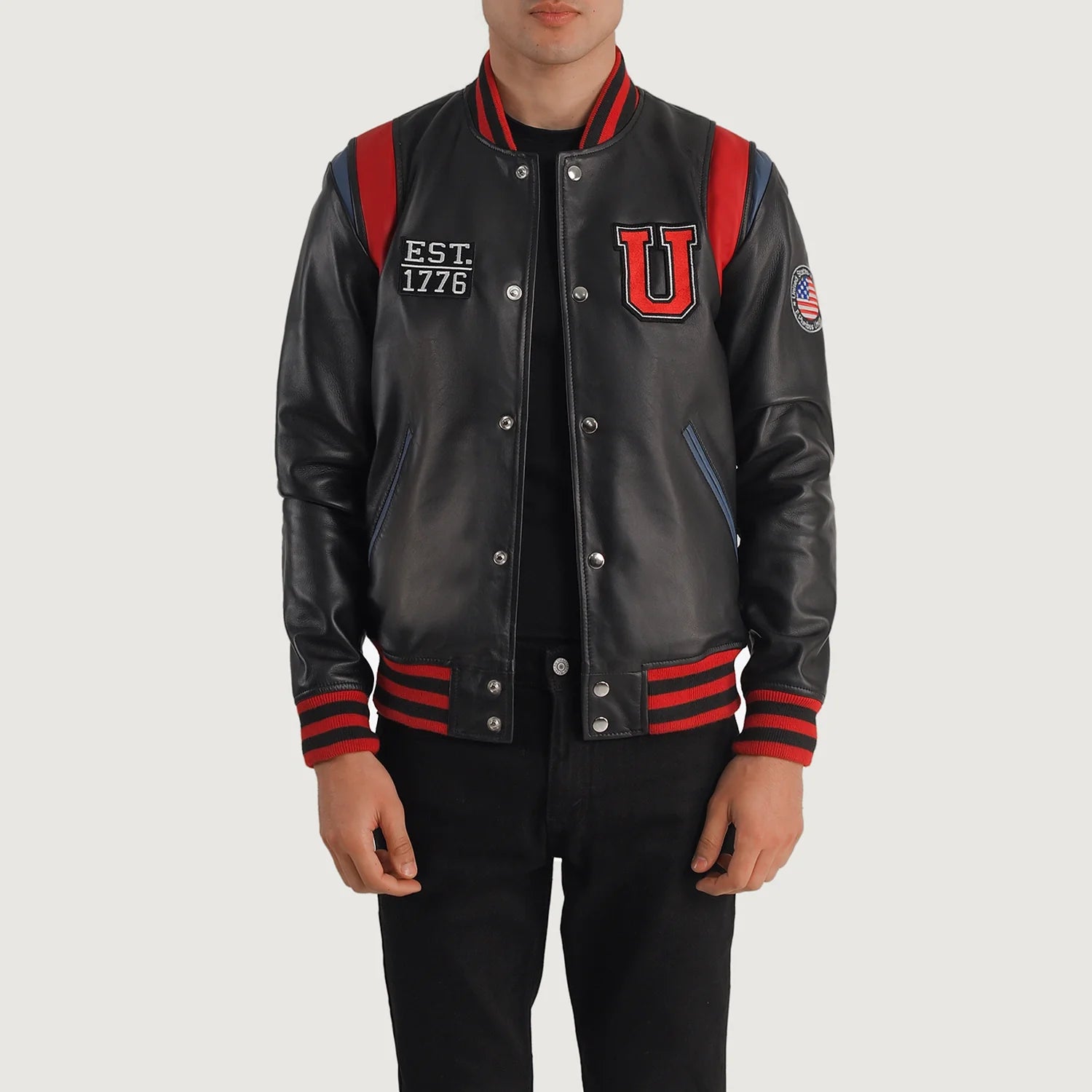 Leather varsity jacket mens clearance