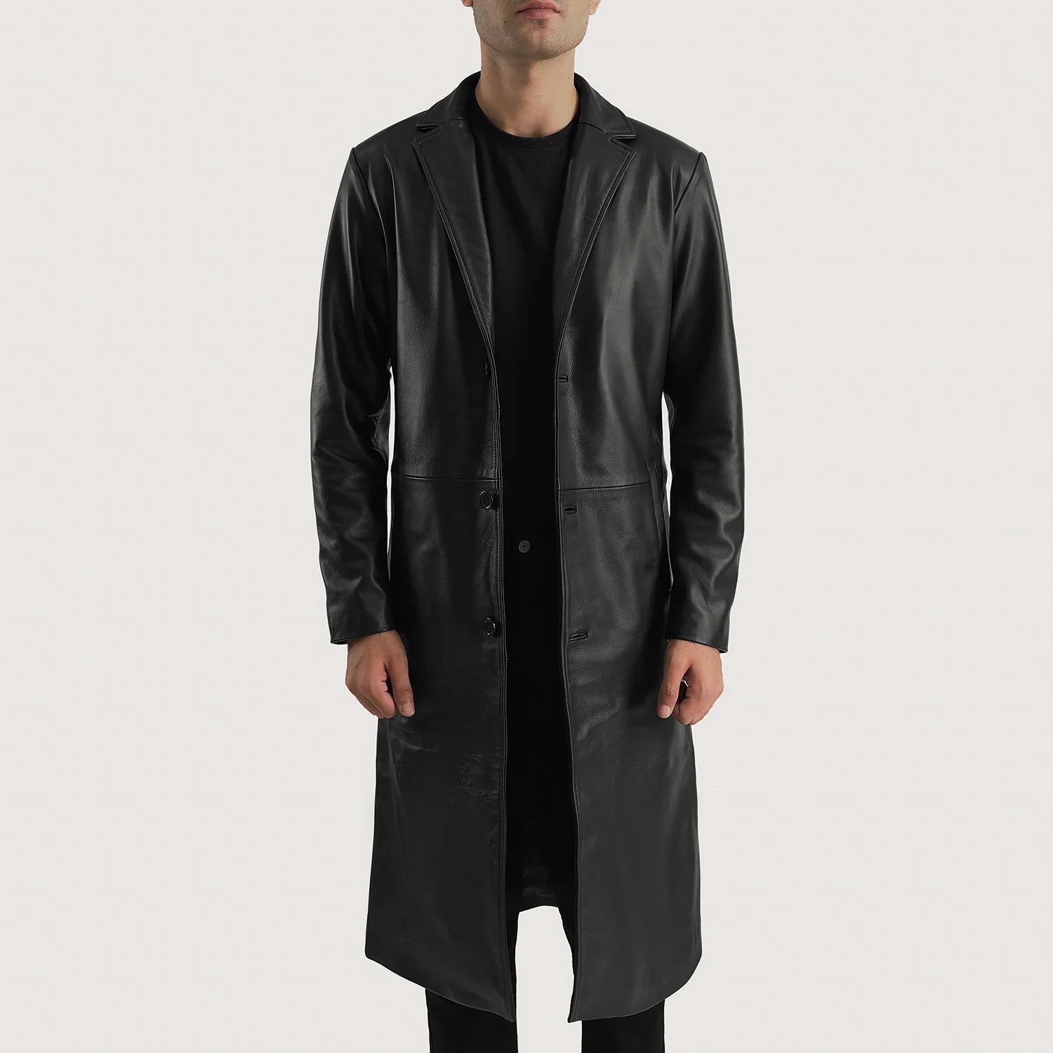 North Man 、AMOMENTO Synthetic Leather Mateo Black Leather Single Breasted Coat For Men – The Jacket Maker
