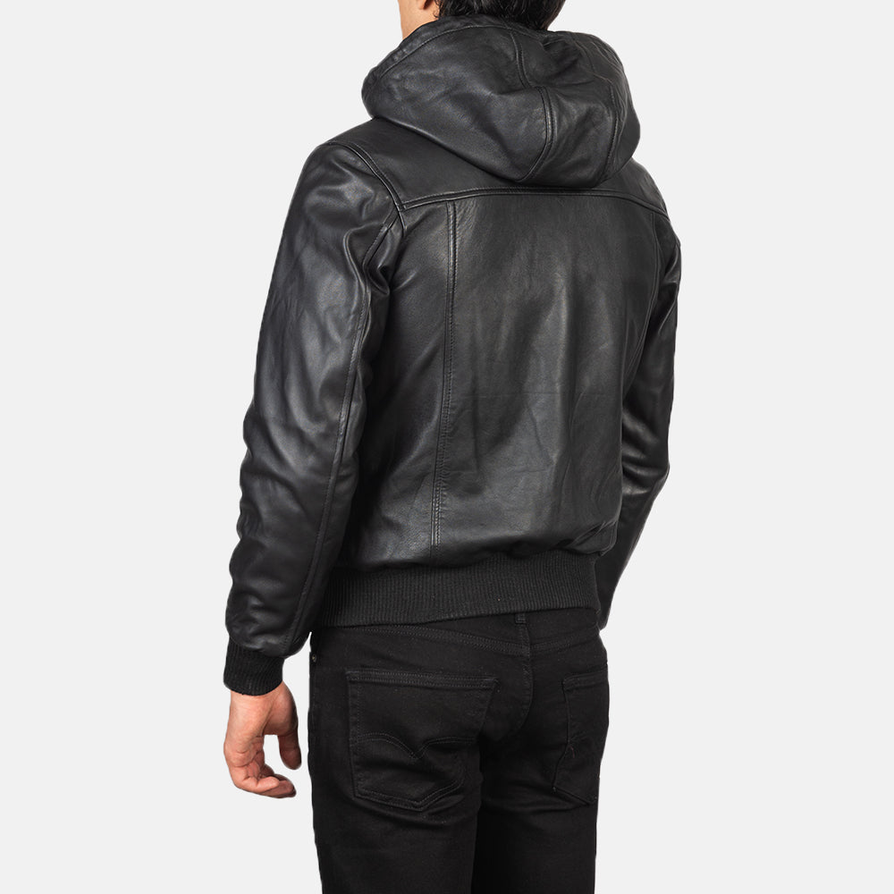 Men's Nintenzo Black Hooded Leather Bomber Jacket – The Jacket Maker