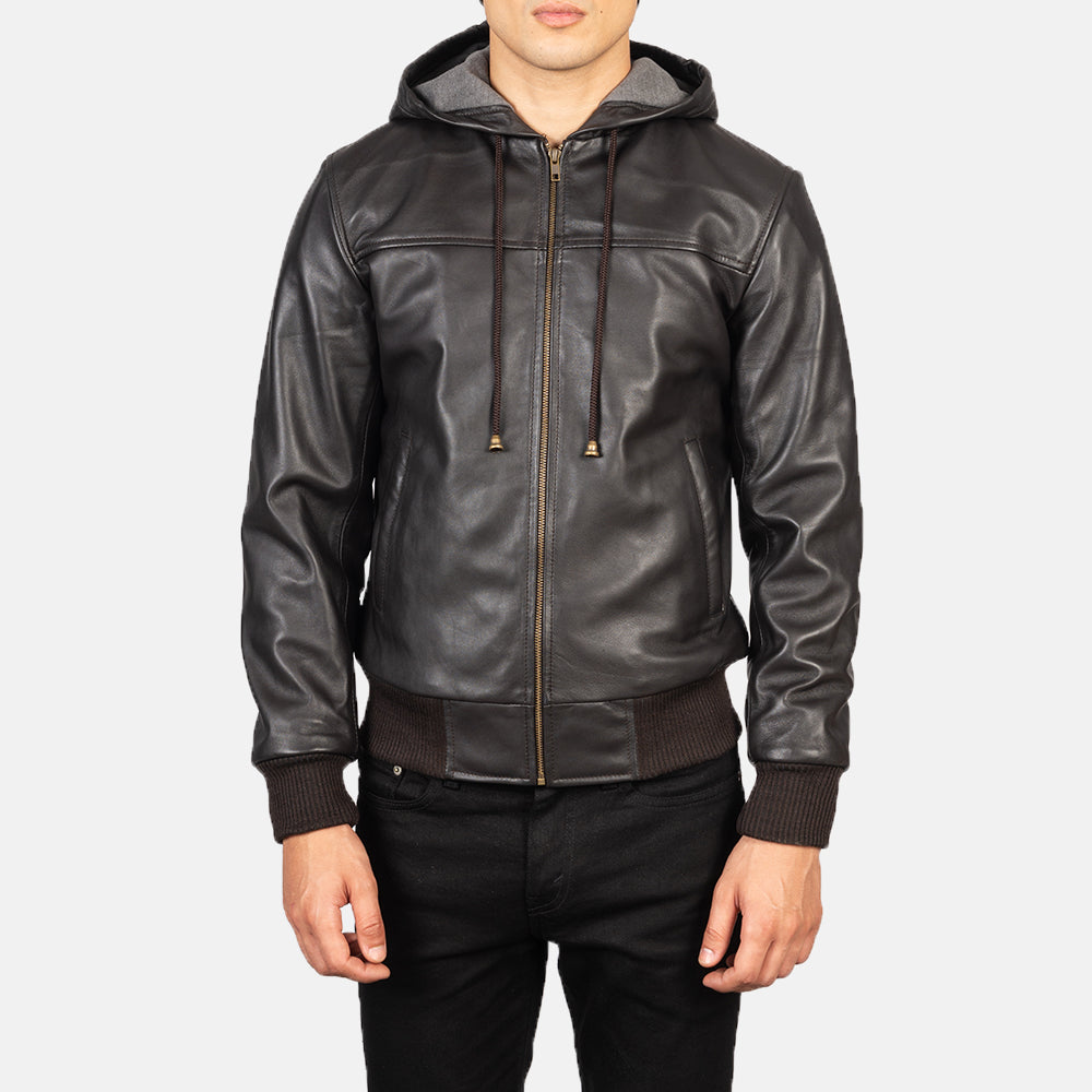Men's Nintenzo Brown Hooded Leather Bomber Jacket – The Jacket Maker