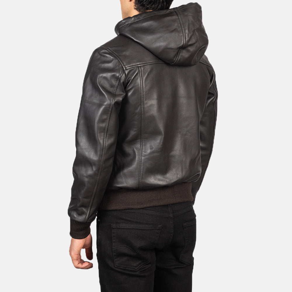 【BALR.】2way HOODED LEATHER BOMBER JACKET Men's Nintenzo Brown Hooded Leather Bomber Jacket – The Jacket Maker