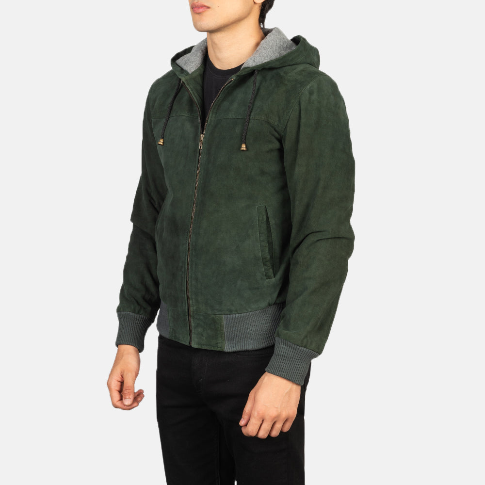 ジャケット・アウター HERMES suede leather ds knit green Men's Nintenzo Green Hooded Suede Bomber Jacket – The Jacket Maker