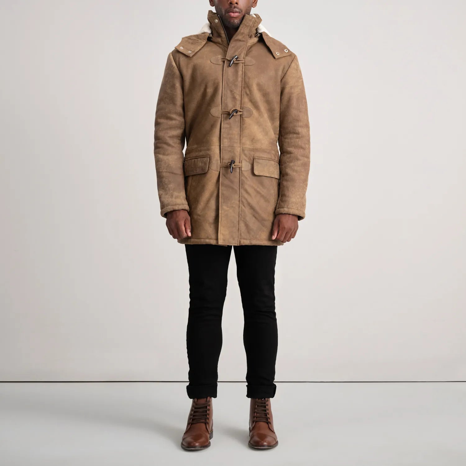 Leather duffle coat store