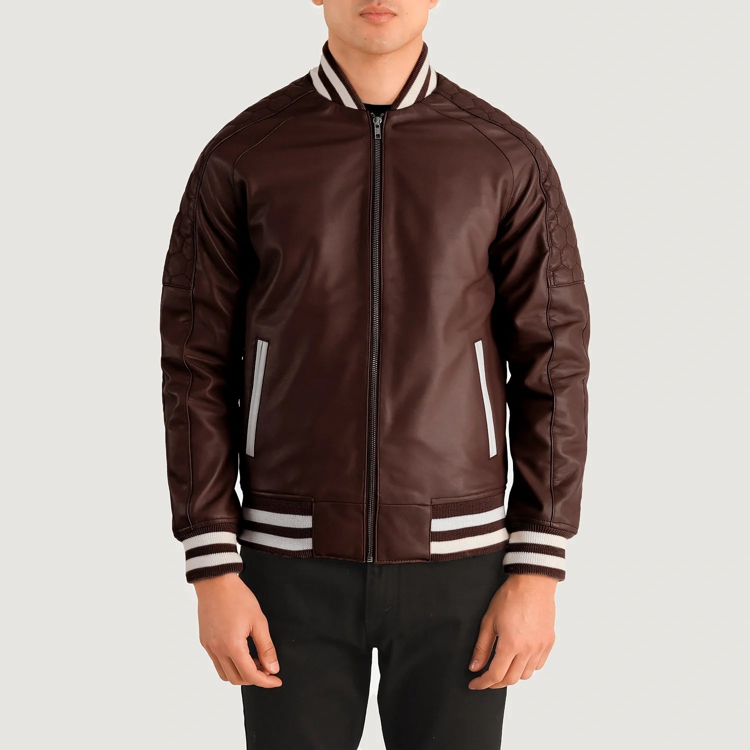 Pascal Maroon Leather Varsity Jacket For Men – The Jacket Maker