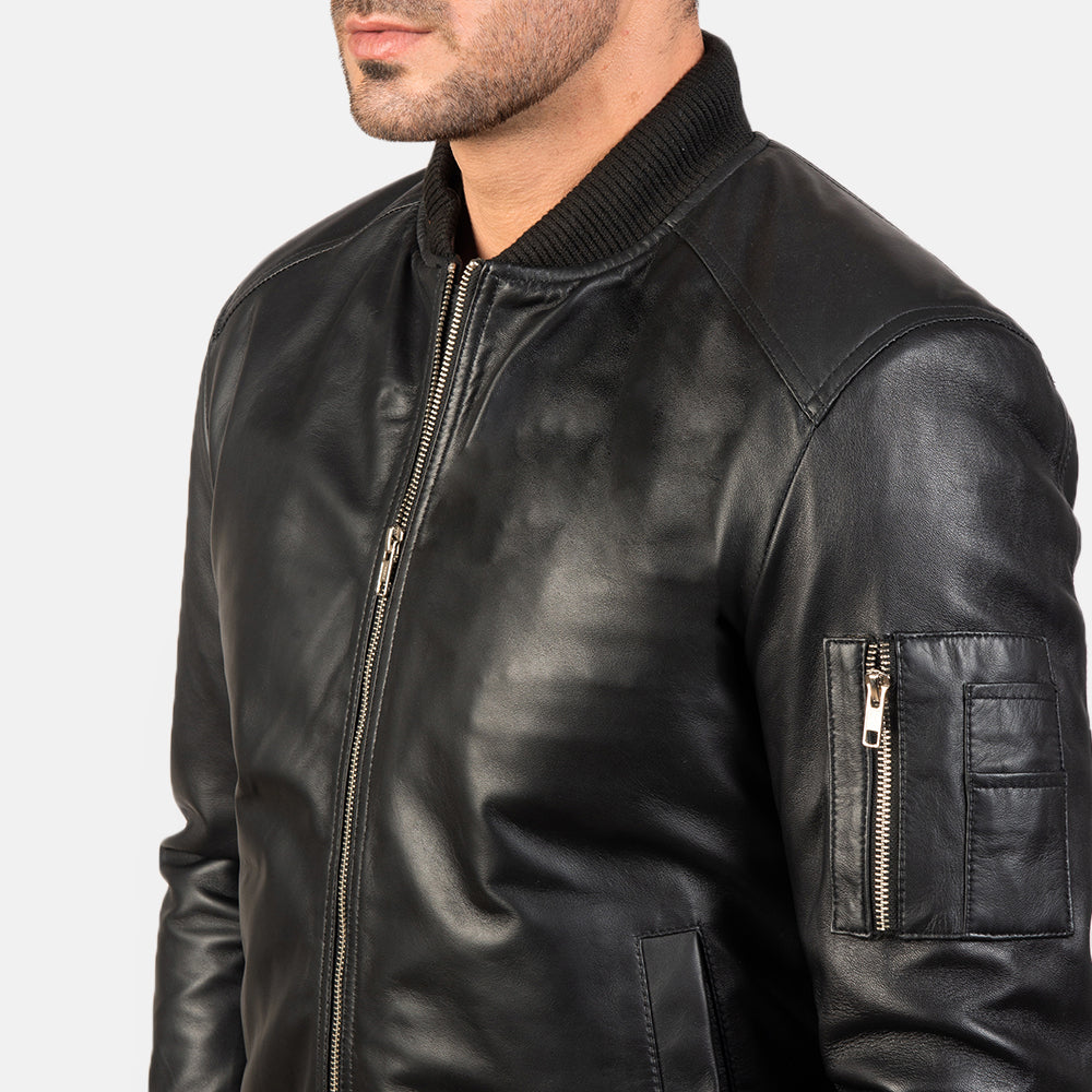 Men's Bomia Ma-1 Black Leather Bomber Jacket – The Jacket Maker