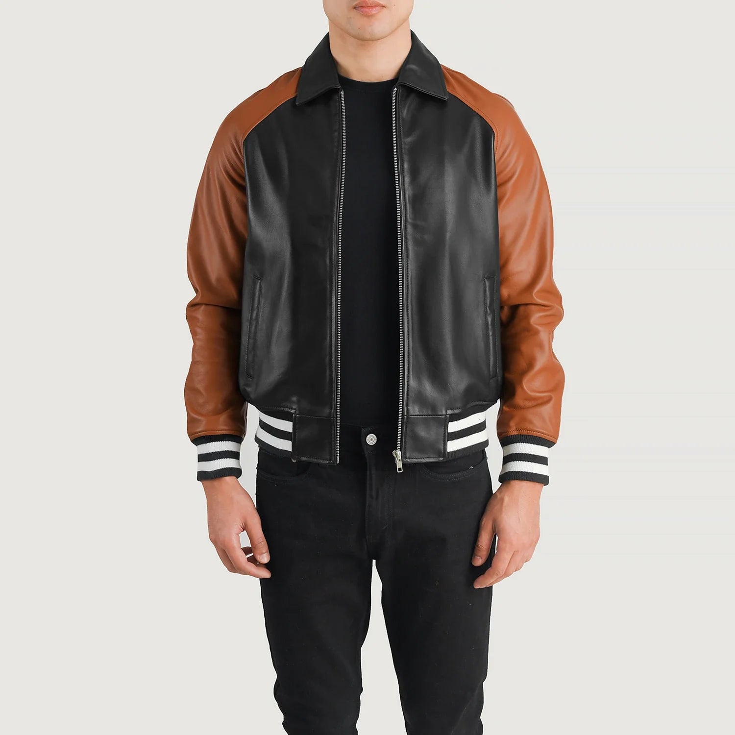 Leather varsity jacket mens online