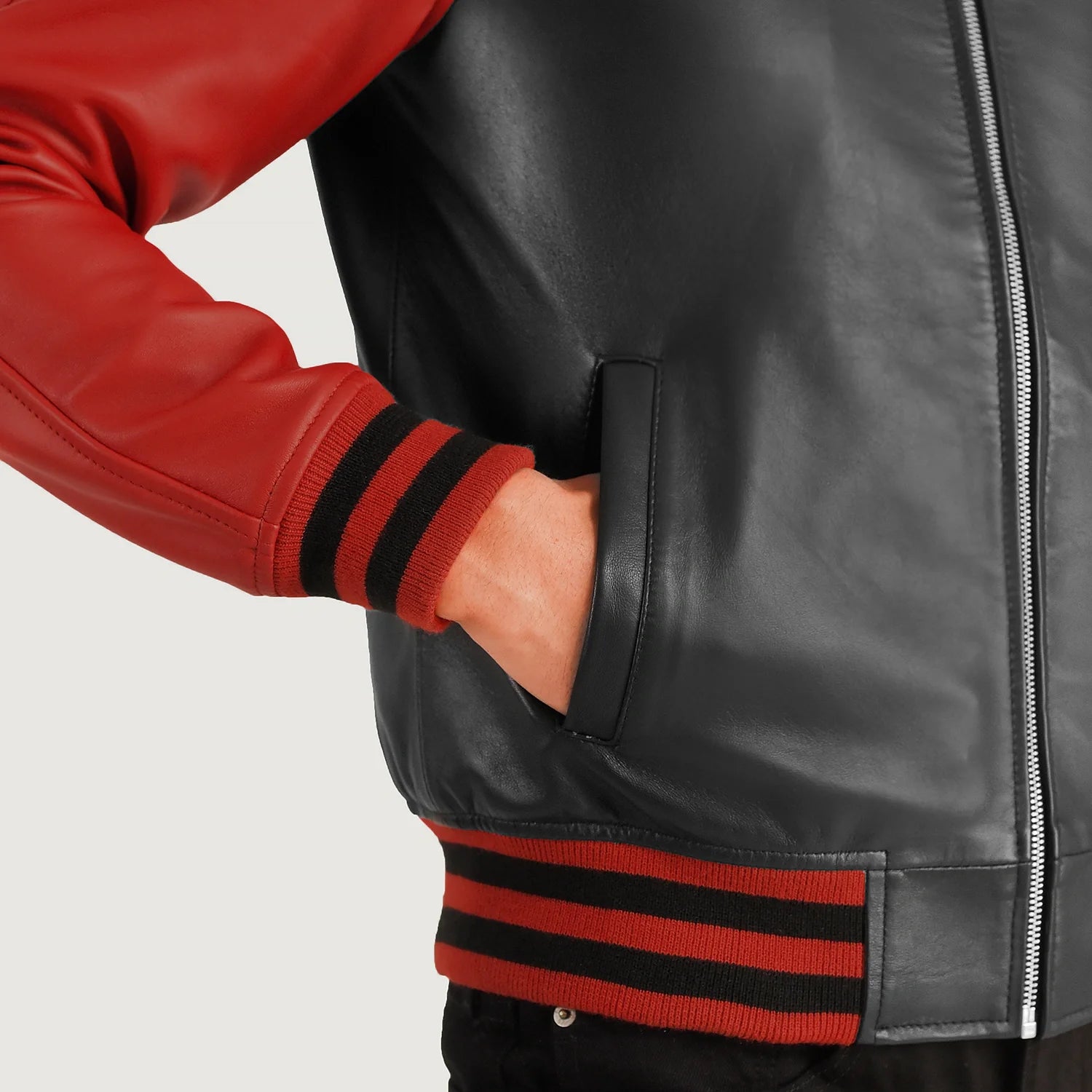 Walton Black Red Leather Varsity Jacket