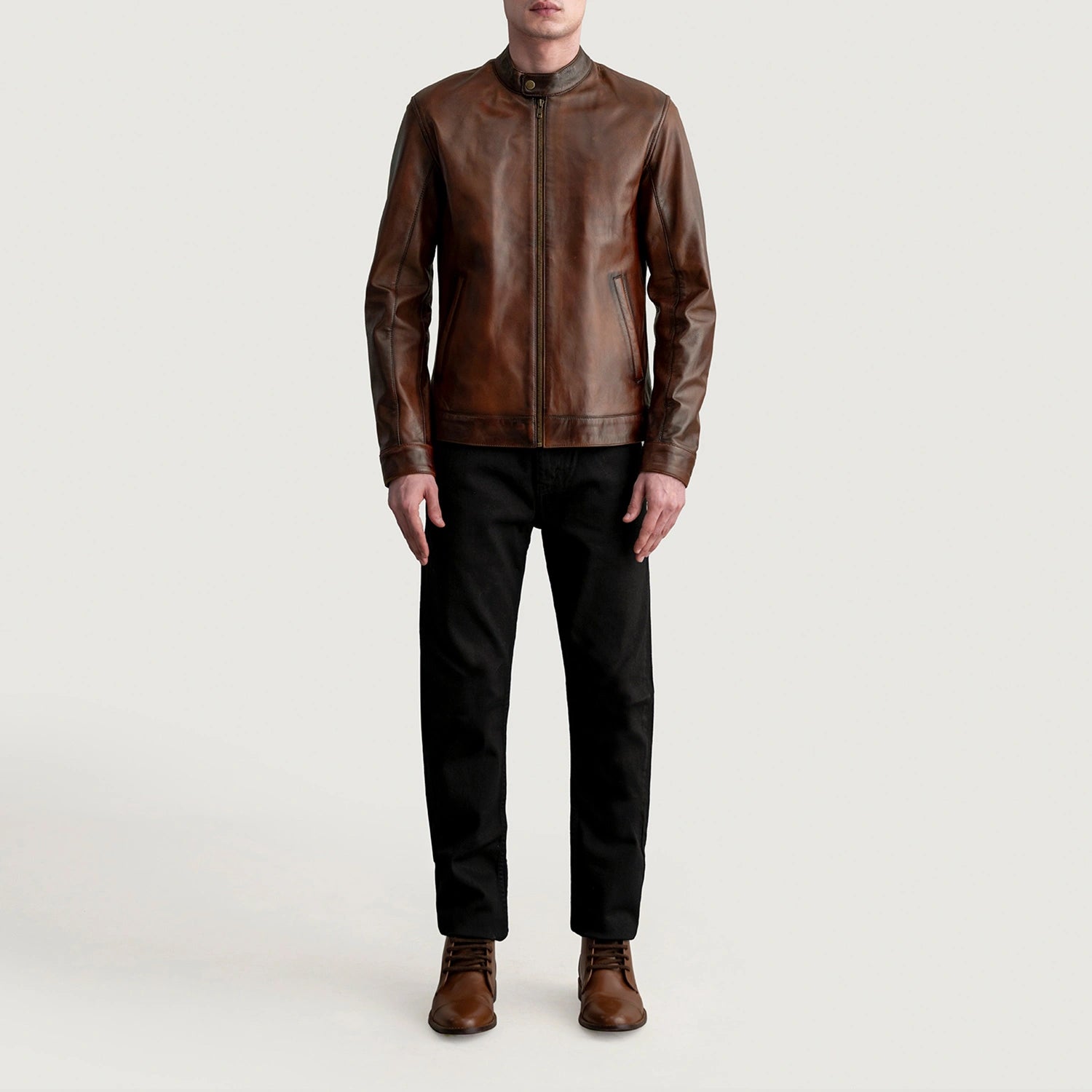 Zen Distressed Brown Leather Biker Jacket For Men – The