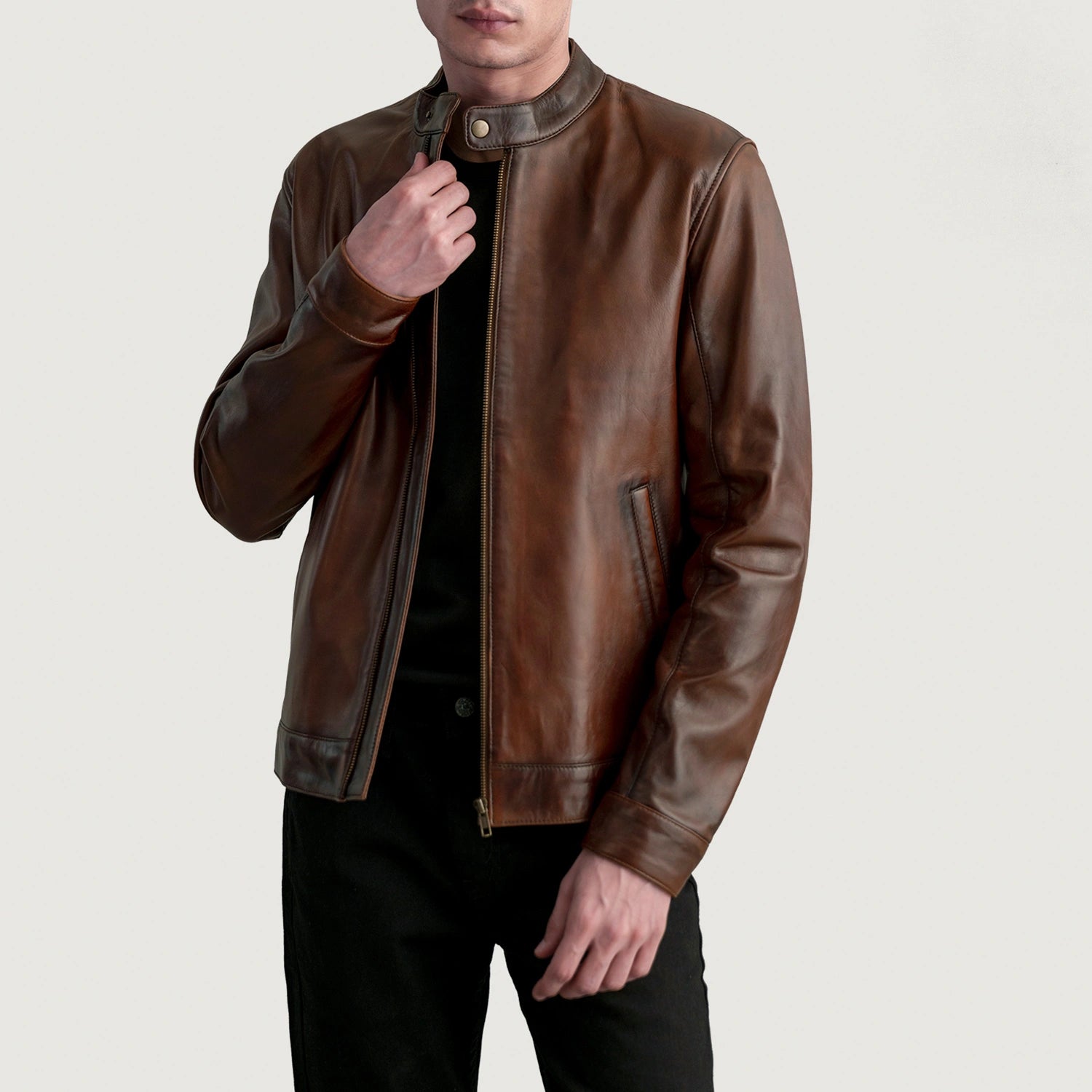 Zen Distressed Brown Leather Biker Jacket For Men – The Zen Distressed Brown Leather Biker Jacket For Men – The
