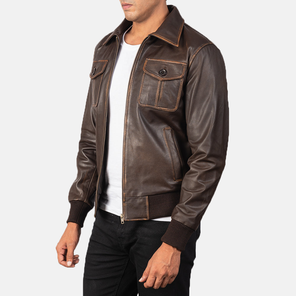 Men's Aaron Brown Leather Bomber Jacket – The Jacket Maker