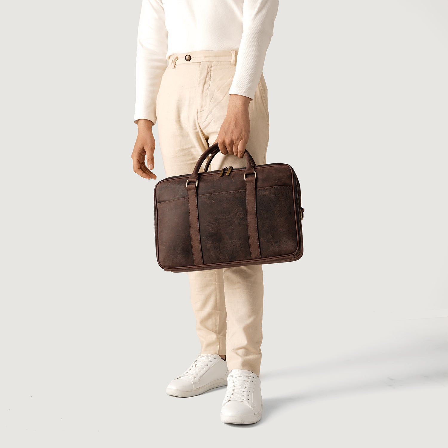 The Preston Vintage Distressed Brown Leather Briefcase For Men