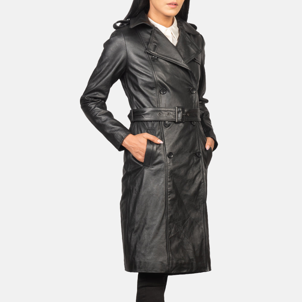 Double breasted leather jacket ladies clearance