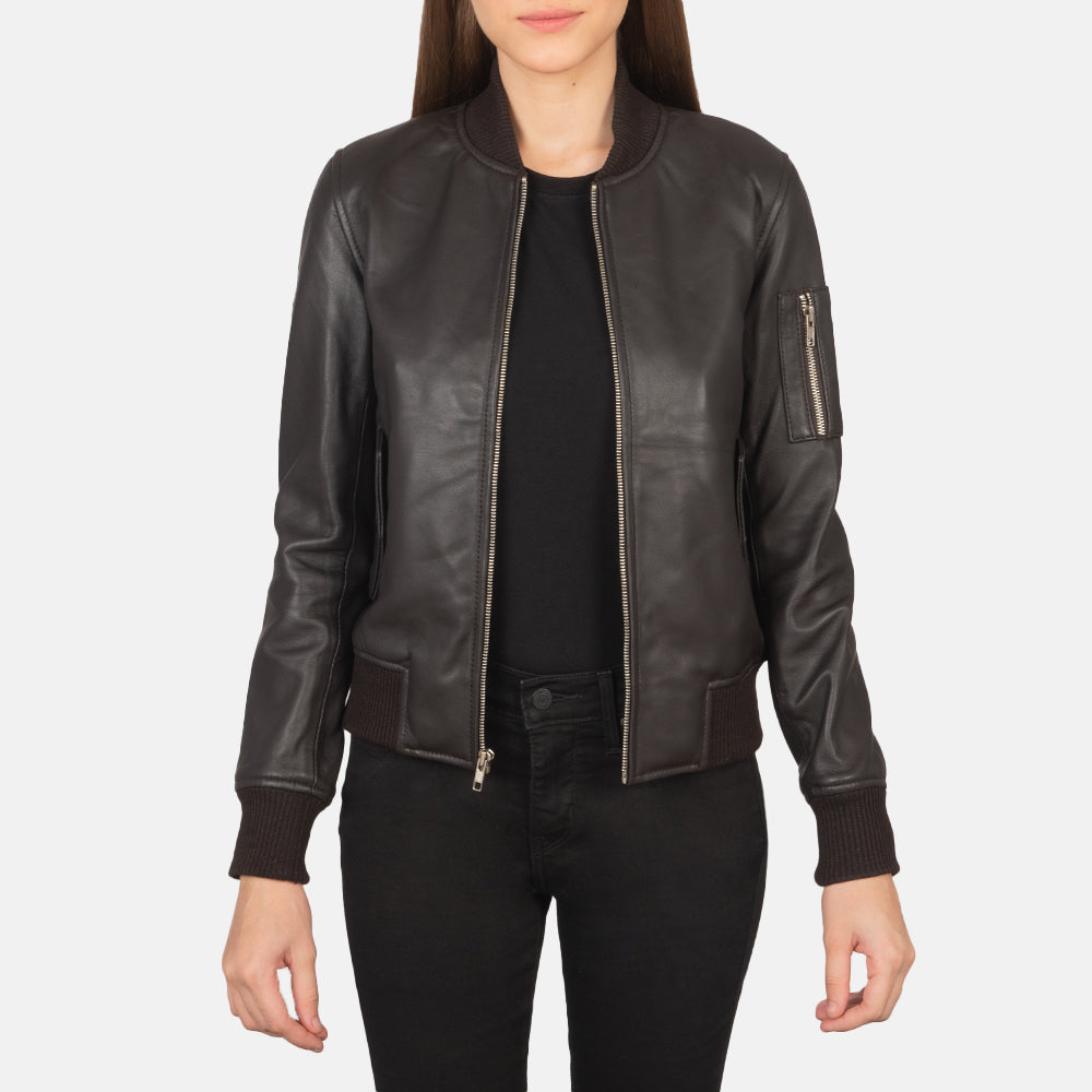 Leather bomber jacket ladies clearance