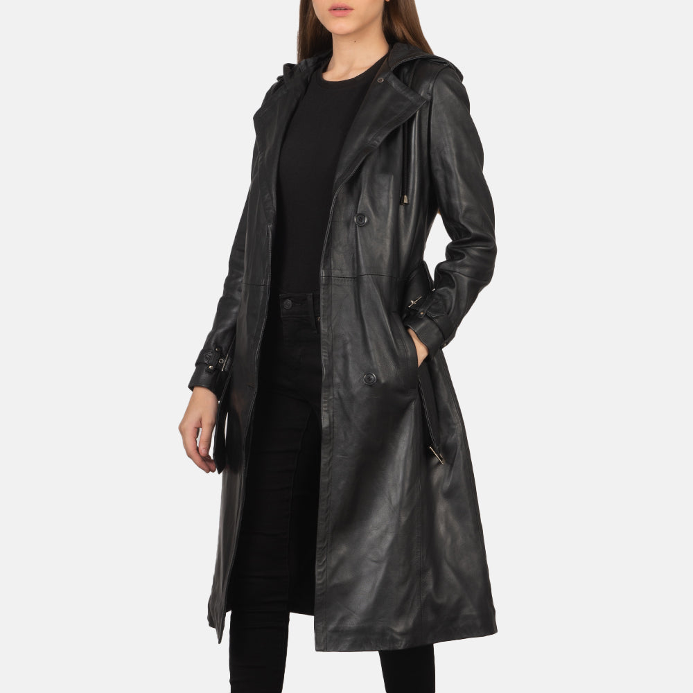 Long black hooded coat womens 2025