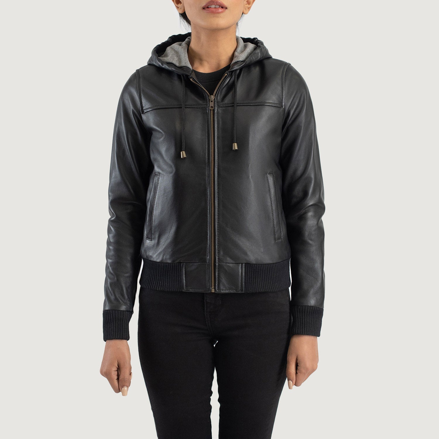【BALR.】2way HOODED LEATHER BOMBER JACKET Women_s_Rebella_Black_Hooded_L