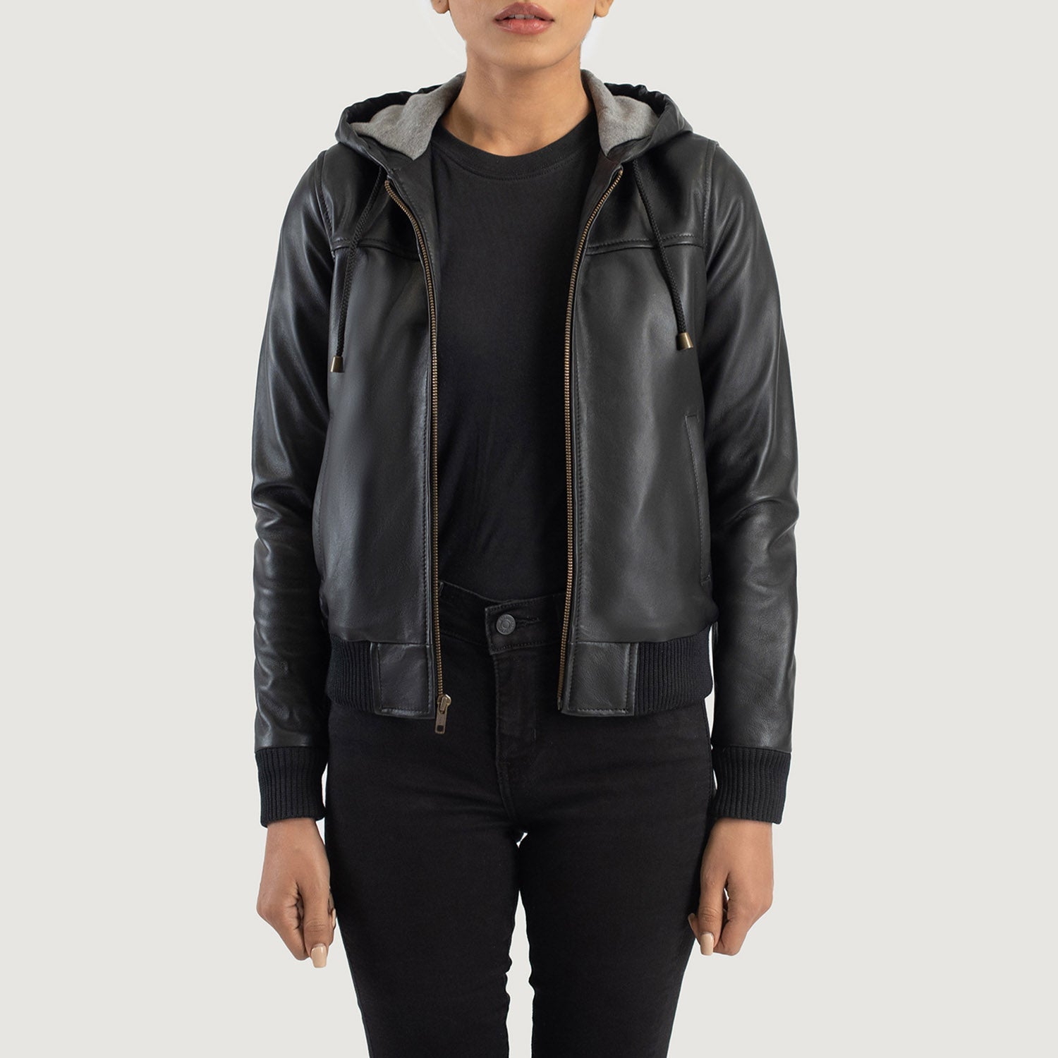 Women's Rebella Black Hooded Leather Bomber Jacket – The Jacket Maker