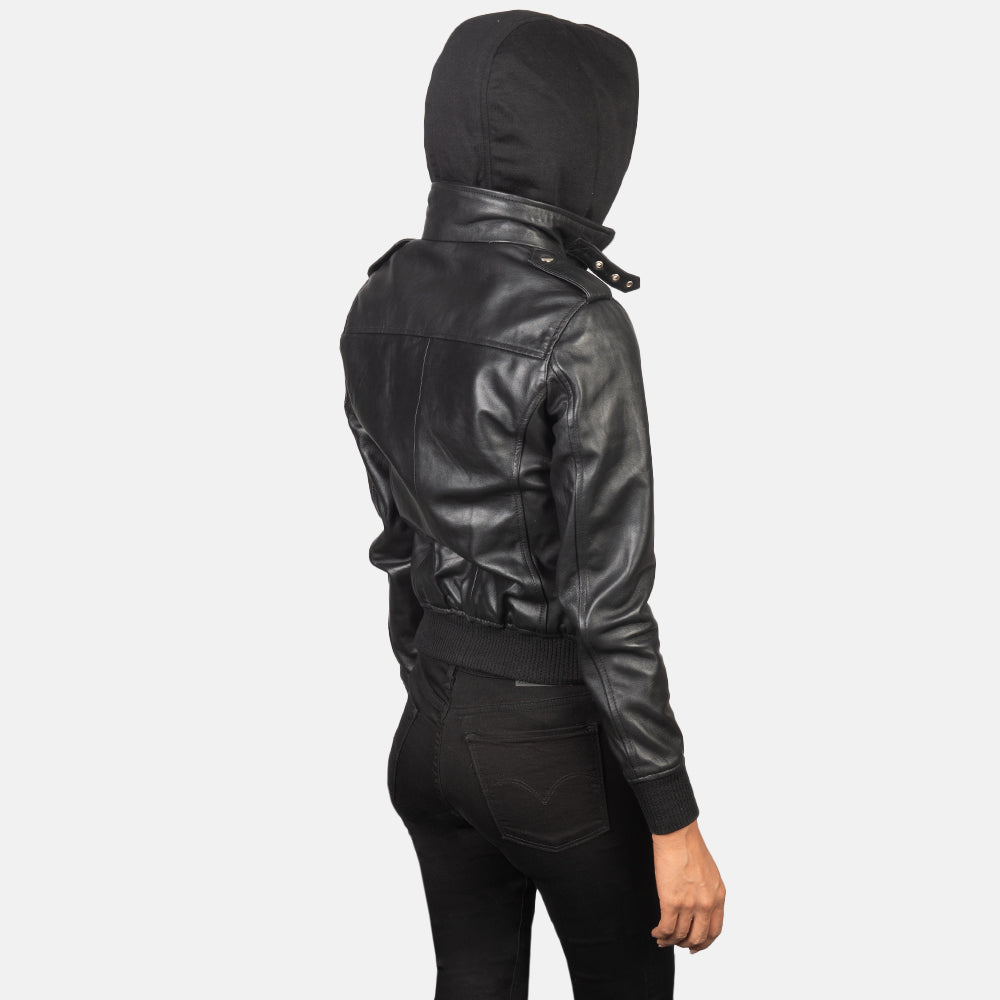 Women's Roslyn Black Hooded Leather Bomber Jacket – The Jacket Maker
