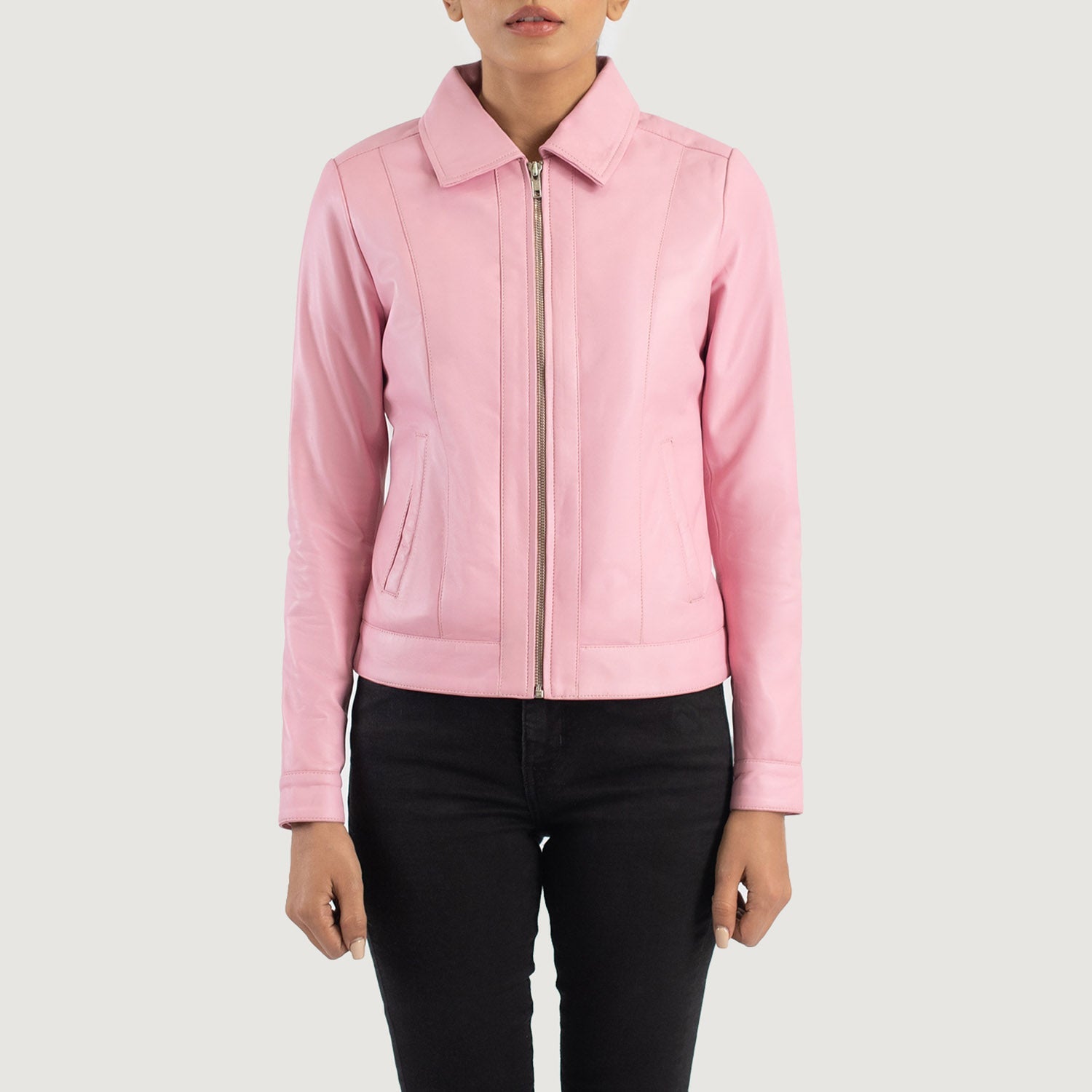 Women's Vixen Pink Classic Collar Leather Jacket – The Jacket Maker