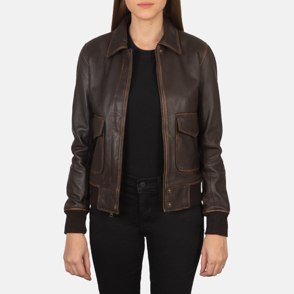 Leather bomber jacket ladies on sale
