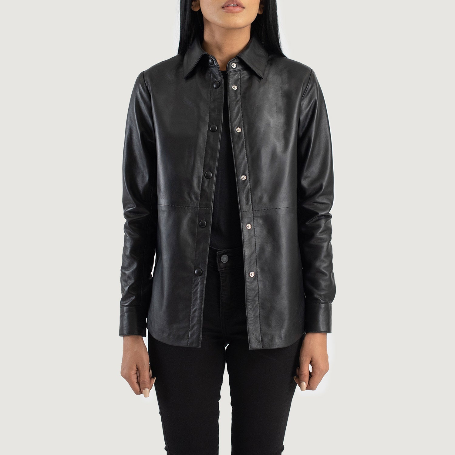 Zenith Black Leather Shirt Jacket For Women – The Jacket Maker