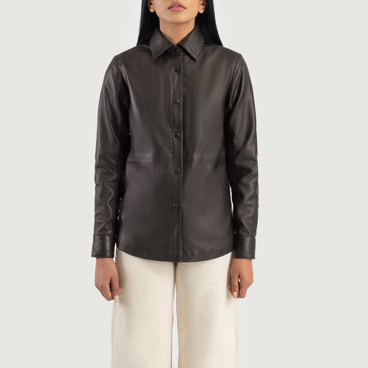 Women's Zenith Brown Leather Shirt Jacket – The Jacket Maker